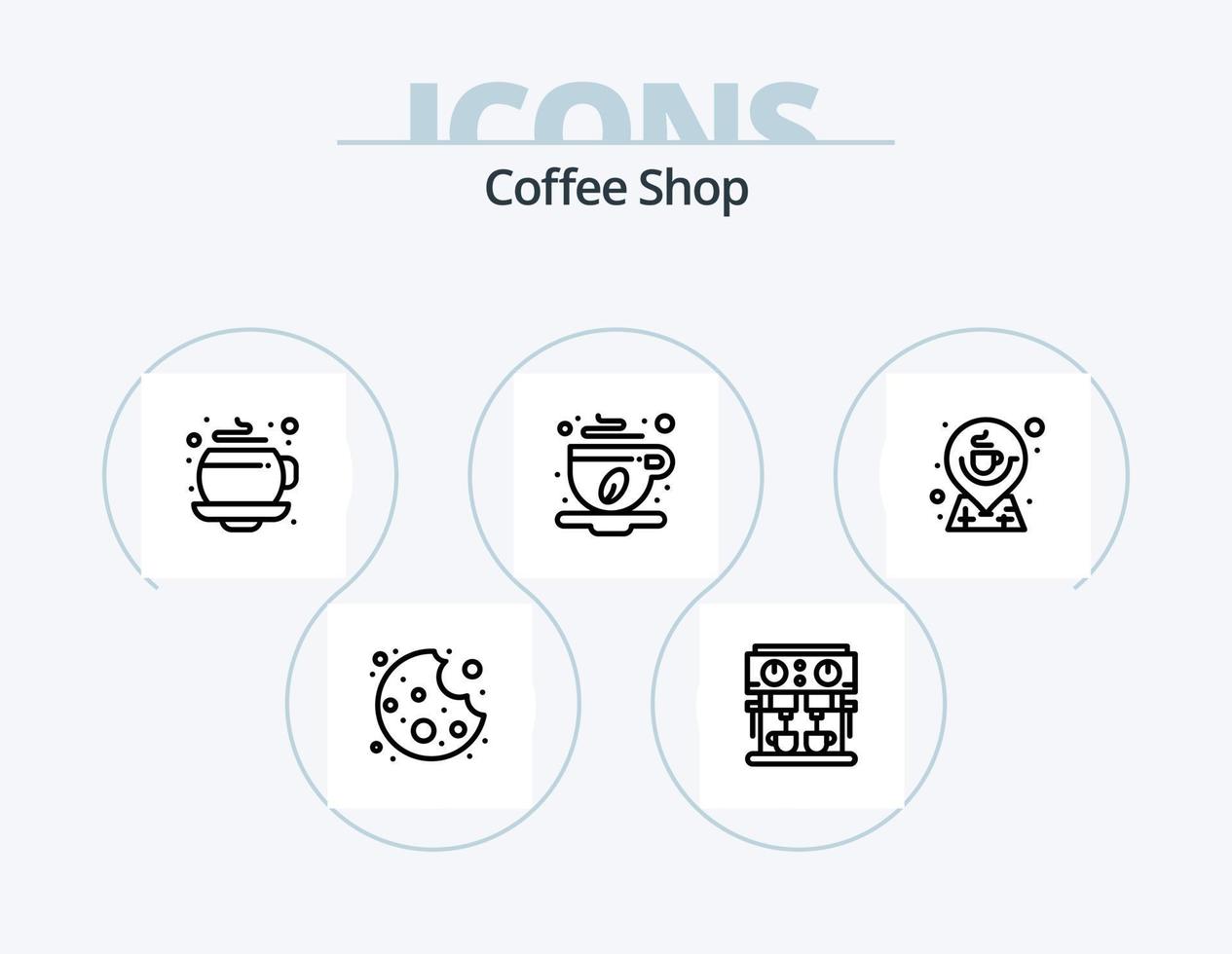 Coffee Shop Line Icon Pack 5 Icon Design. serve. cookie. shop. bite. location vector