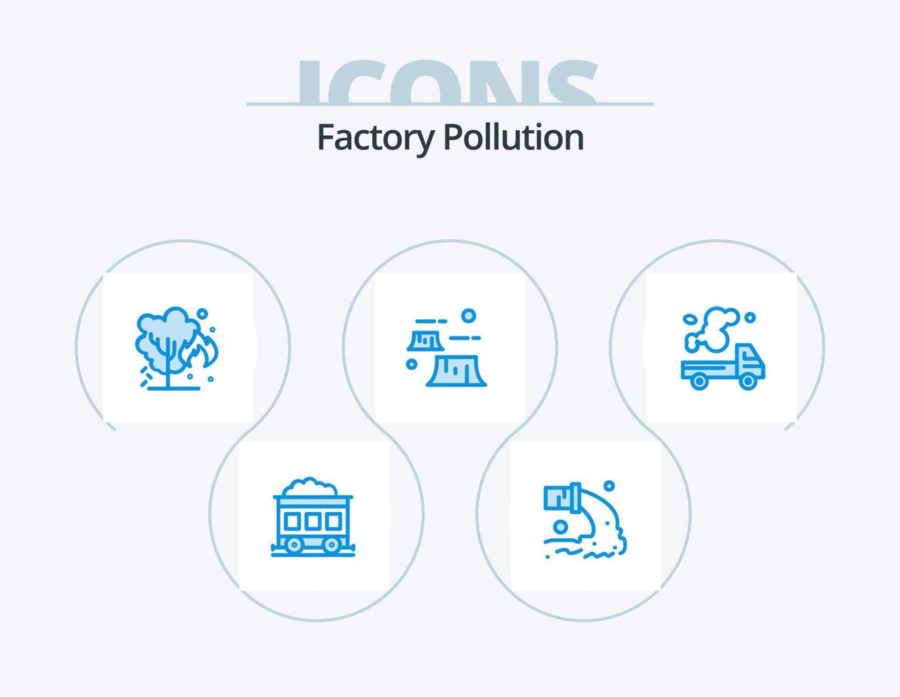 Factory Pollution Blue Icon Pack 5 Icon Design. automobile. destruction. energy. deforestation. factory vector