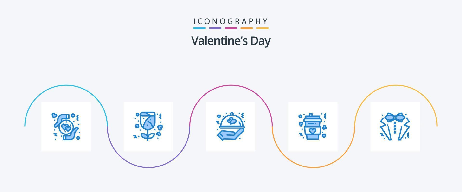 paquete de iconos azul 5 del día de san valentín que incluye corazón. amar. amar. largo. taza vector