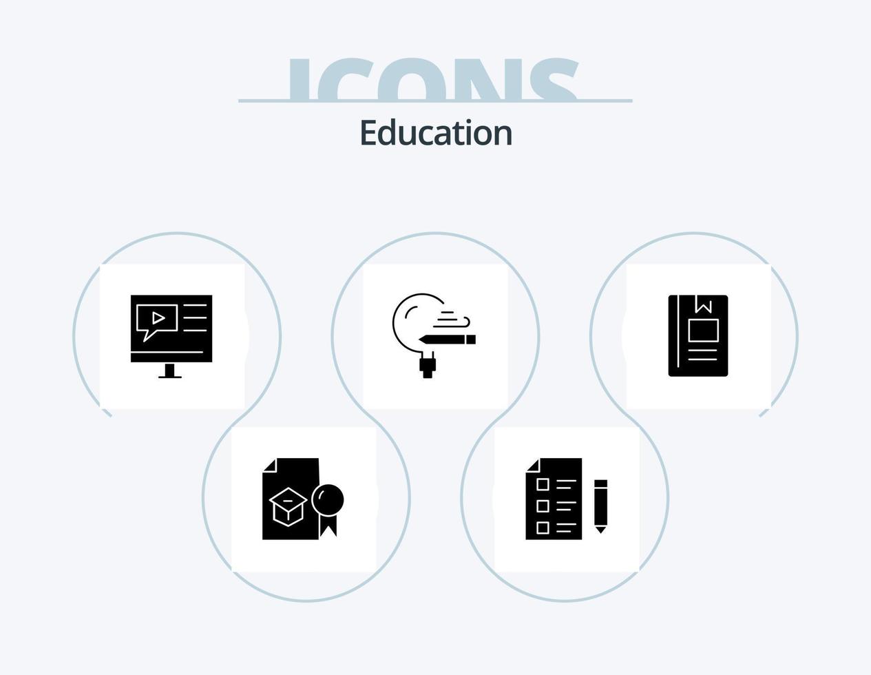 Education Glyph Icon Pack 5 Icon Design. learning. education. science. video. multimedia vector