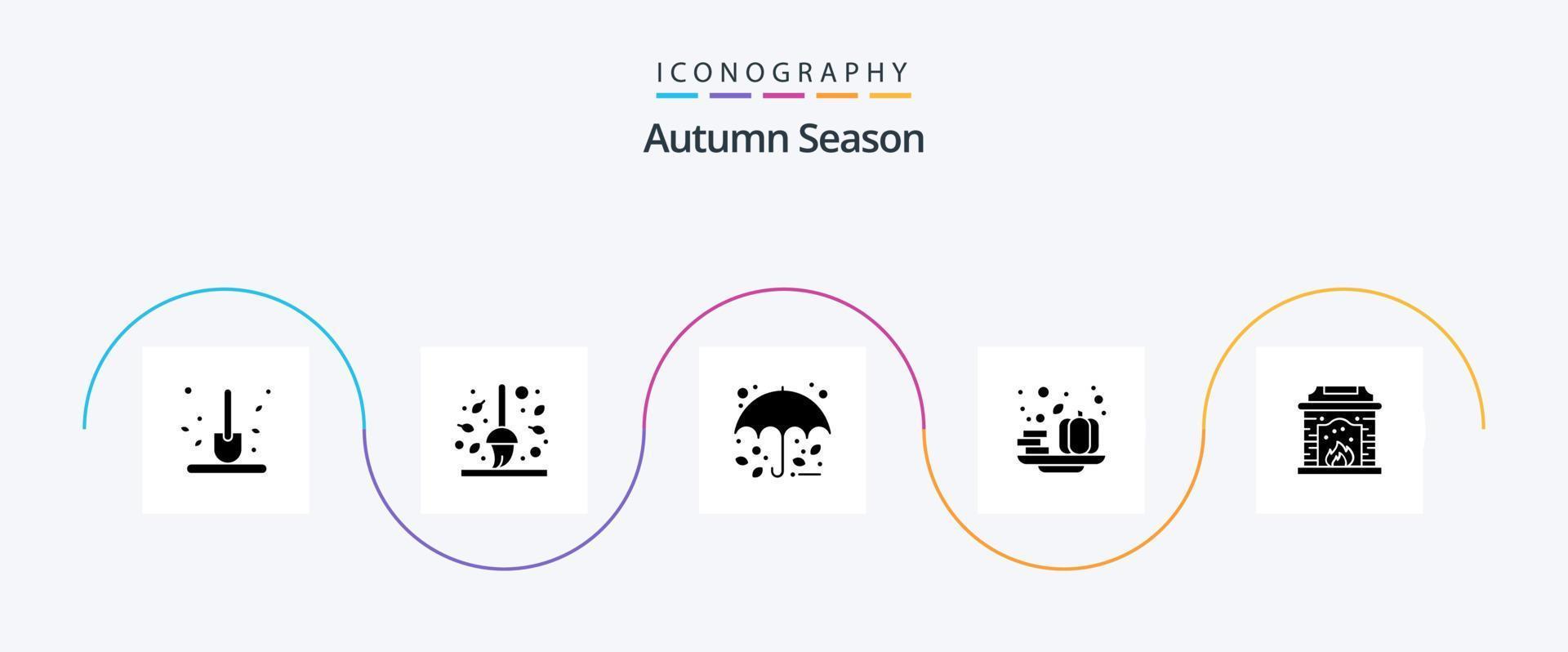 Autumn Glyph 5 Icon Pack Including vegetable. halloween. leaf. autumn. rain vector