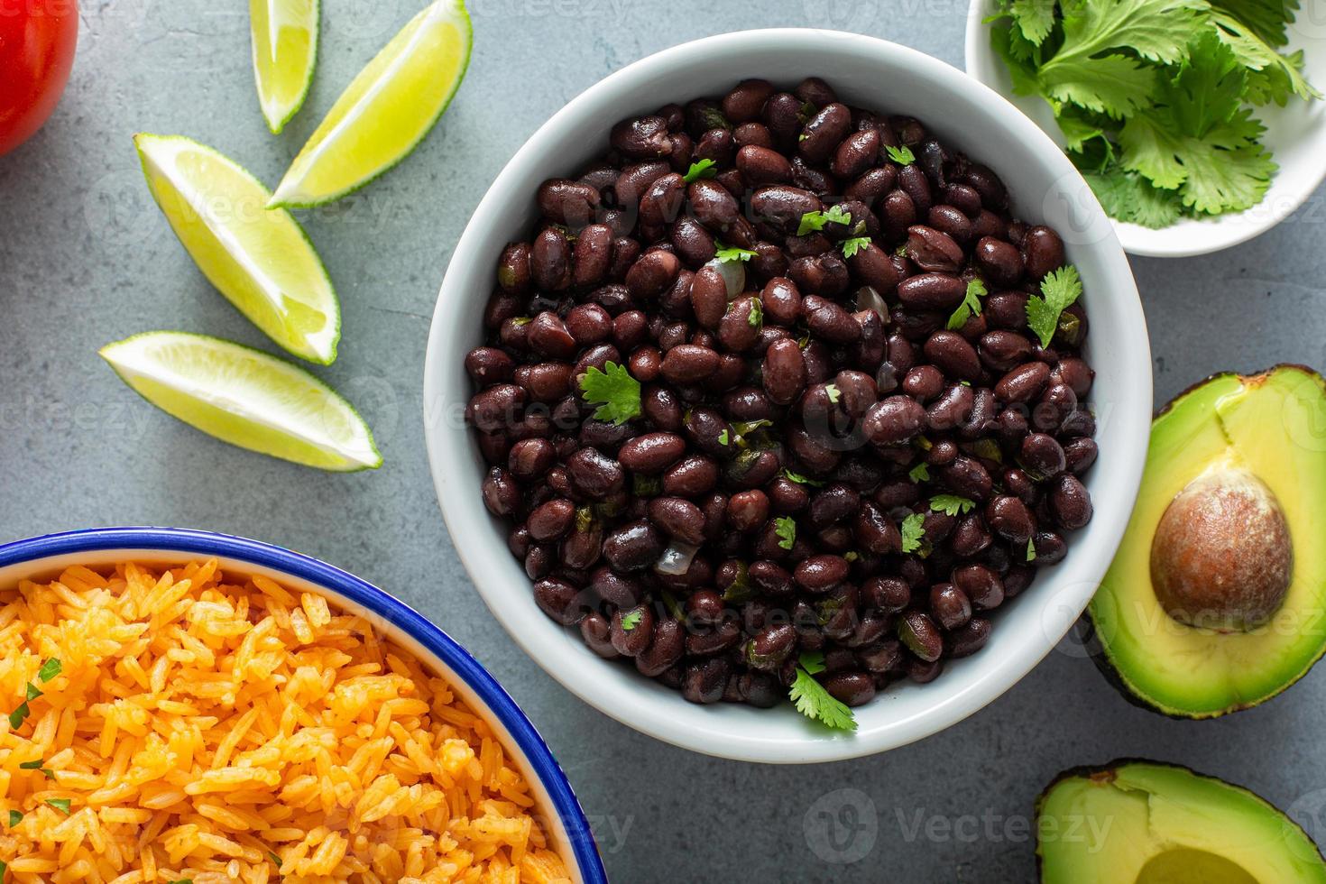 Baked beans with onion and cilantro photo