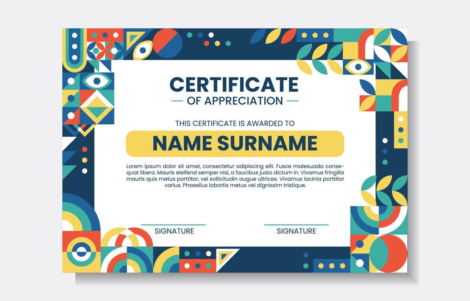 Colorful Certificate of Appreciation Template vector