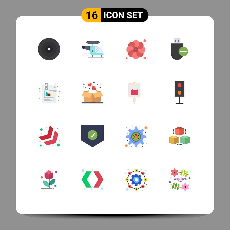 grupo de 16 signos y símbolos de colores planos para adjuntar eliminar computadoras de hardware de aire paquete editable de elementos creativos de diseño de vectores
