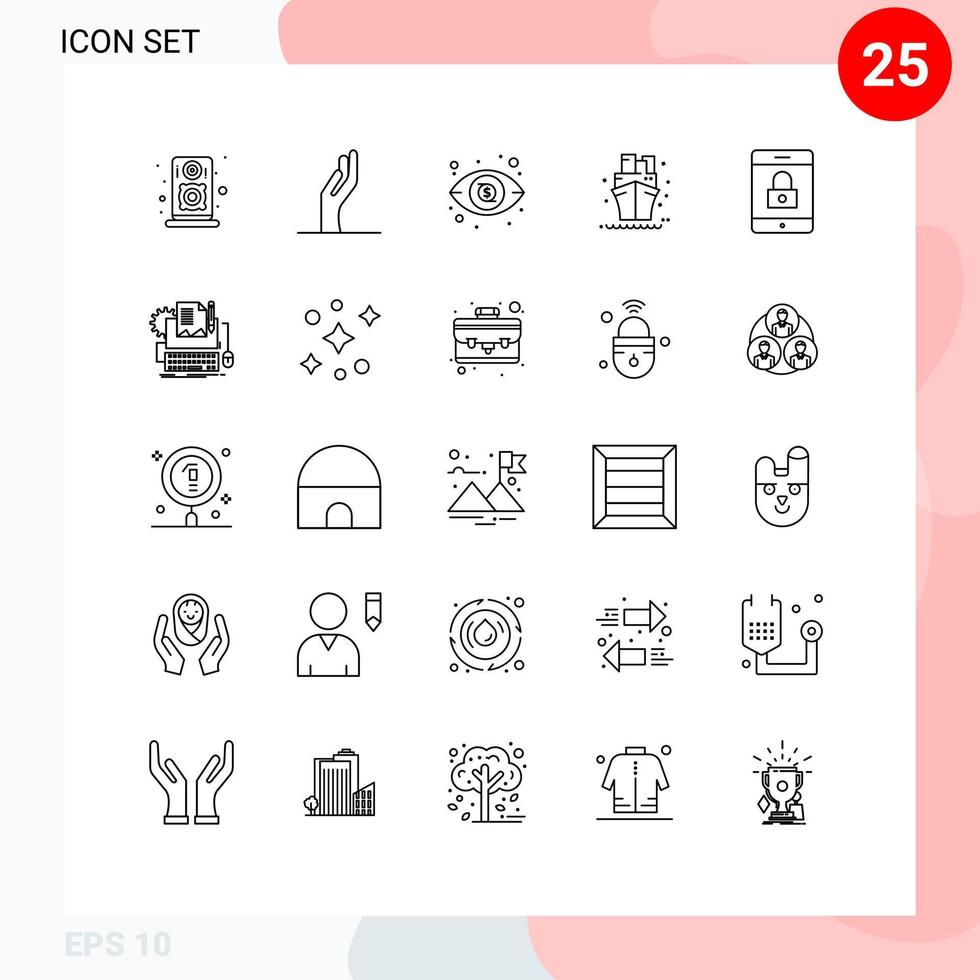 Editable Vector Line Pack of 25 Simple Lines of paper mobile view lock summer Editable Vector Design Elements