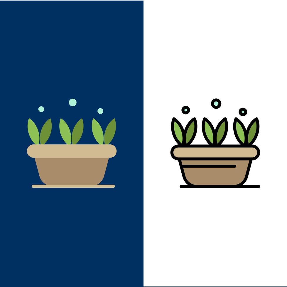 Growth Leaf Plant Spring  Icons Flat and Line Filled Icon Set Vector Blue Background