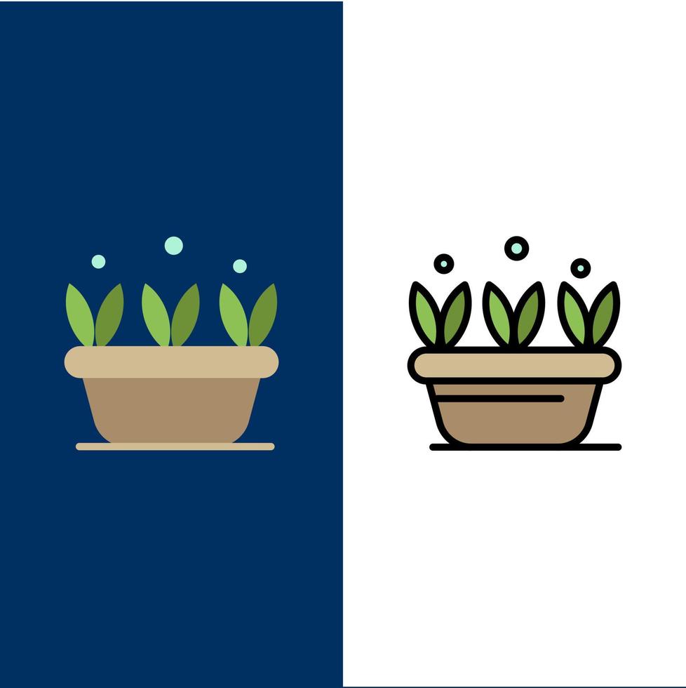 crecimiento hoja planta primavera iconos plano y línea llena icono conjunto vector fondo azul