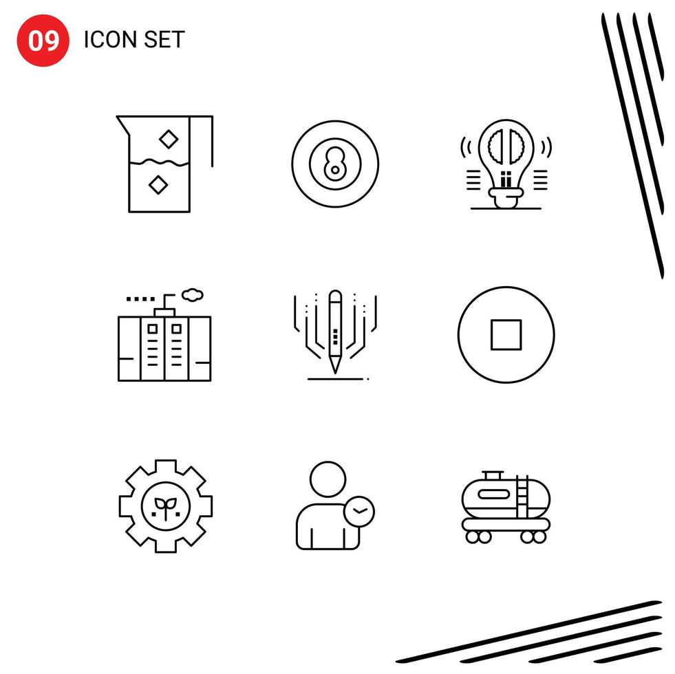 conjunto de 9 iconos de interfaz de usuario modernos símbolos signos para generador emergencia deporte electricidad mente elementos de diseño vectorial editables vector