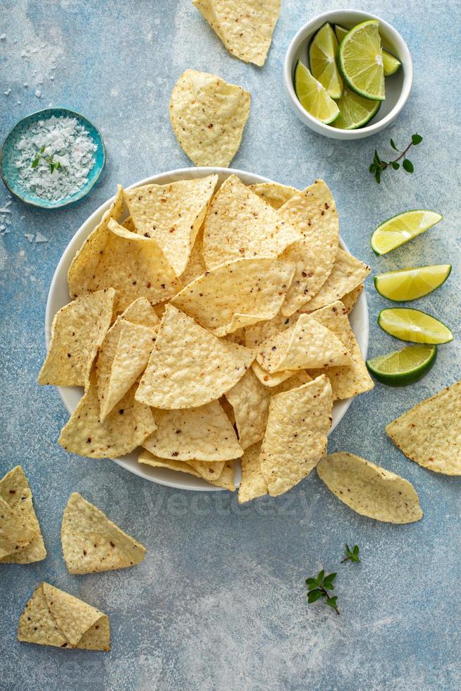 Corn tortilla chips in a bowl photo