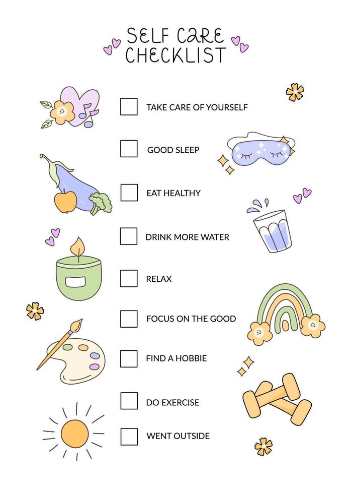 Healthy Habits That Promote Whole Body Health. An infographic about healthy living and prevention. Checklist of 9 goals. mental health. Can be used as a motivational banner. vector