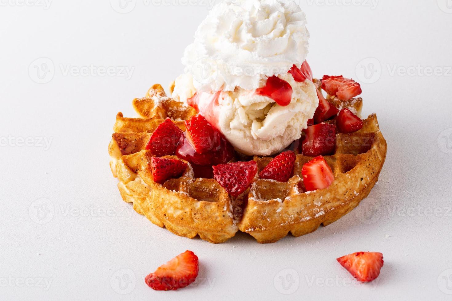 Strawberry waffle with ice cream photo