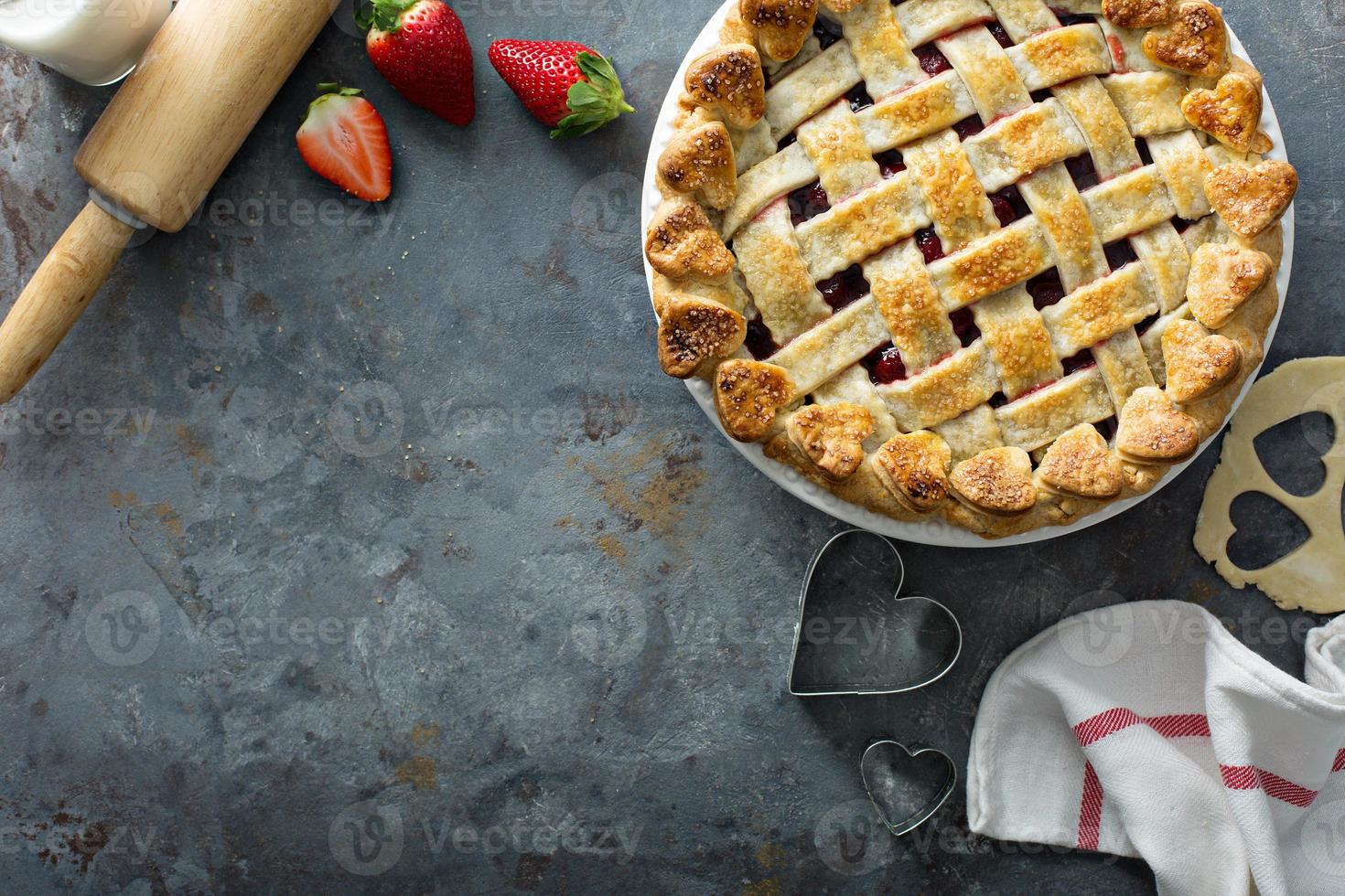Strawberry pie with lattice photo