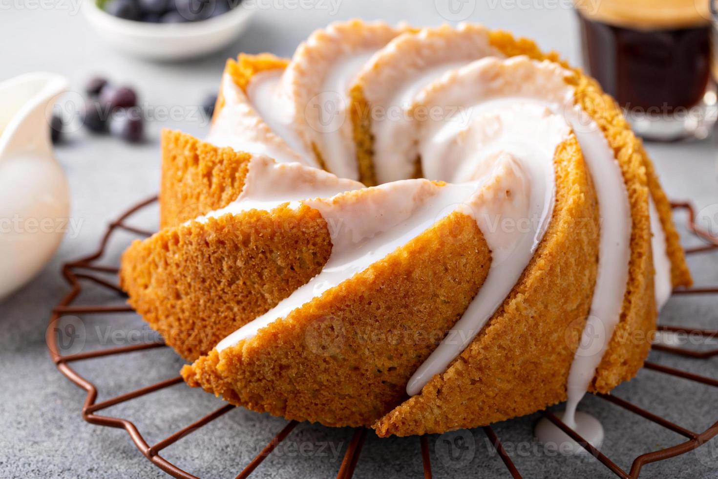 Bundt cake with coffee and blueberries photo