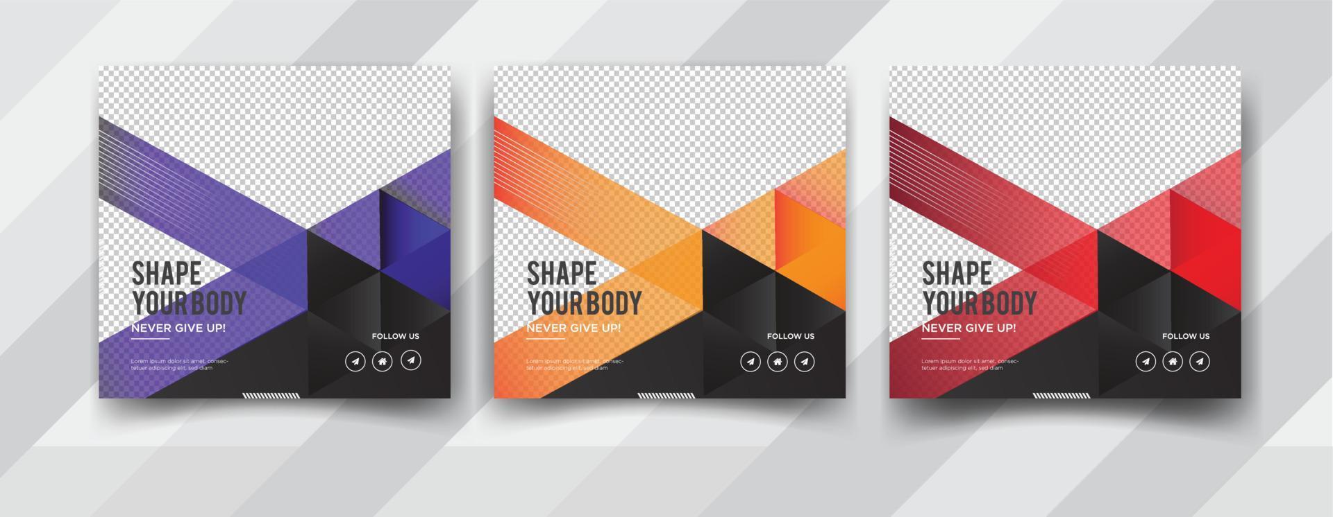 Fitness Instagram post templates design vector