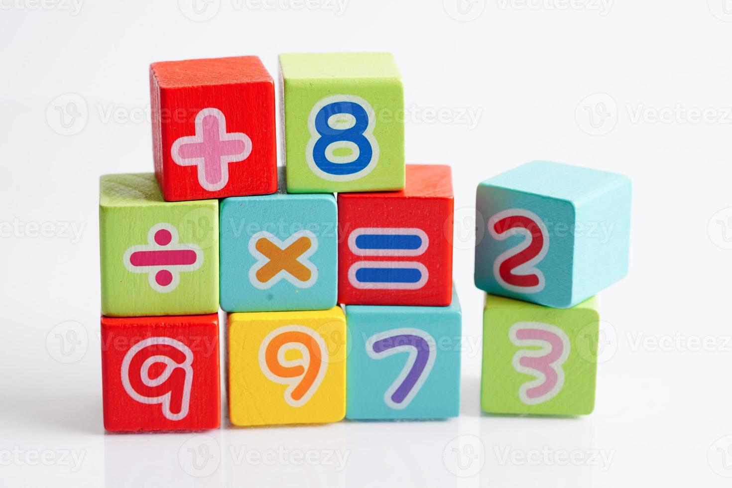 Number wood block cubes for learning Mathematic, education math concept. photo