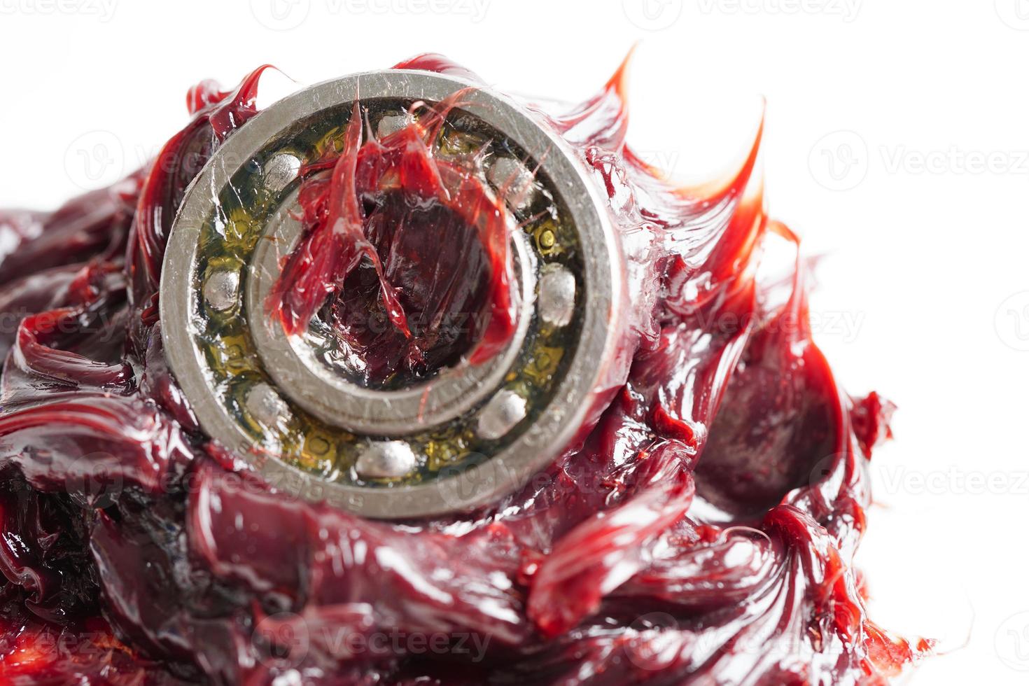 Grease and ball bearing, red excellent water resistance synthetic lithium complex grease for moving path and machinery lubrication for automotive and industrial. photo