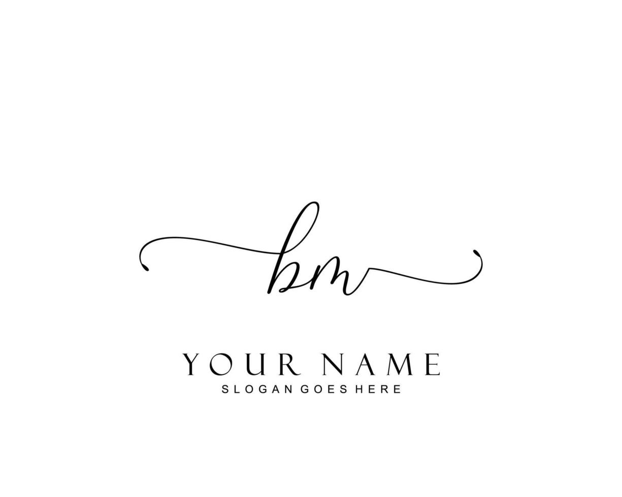 Initial BM beauty monogram and elegant logo design, handwriting logo of initial signature, wedding, fashion, floral and botanical with creative template. vector