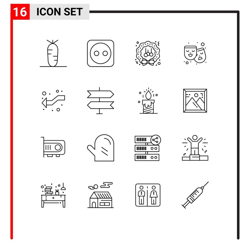 Group of 16 Modern Outlines Set for intersection arrows wreath film theatre Editable Vector Design Elements