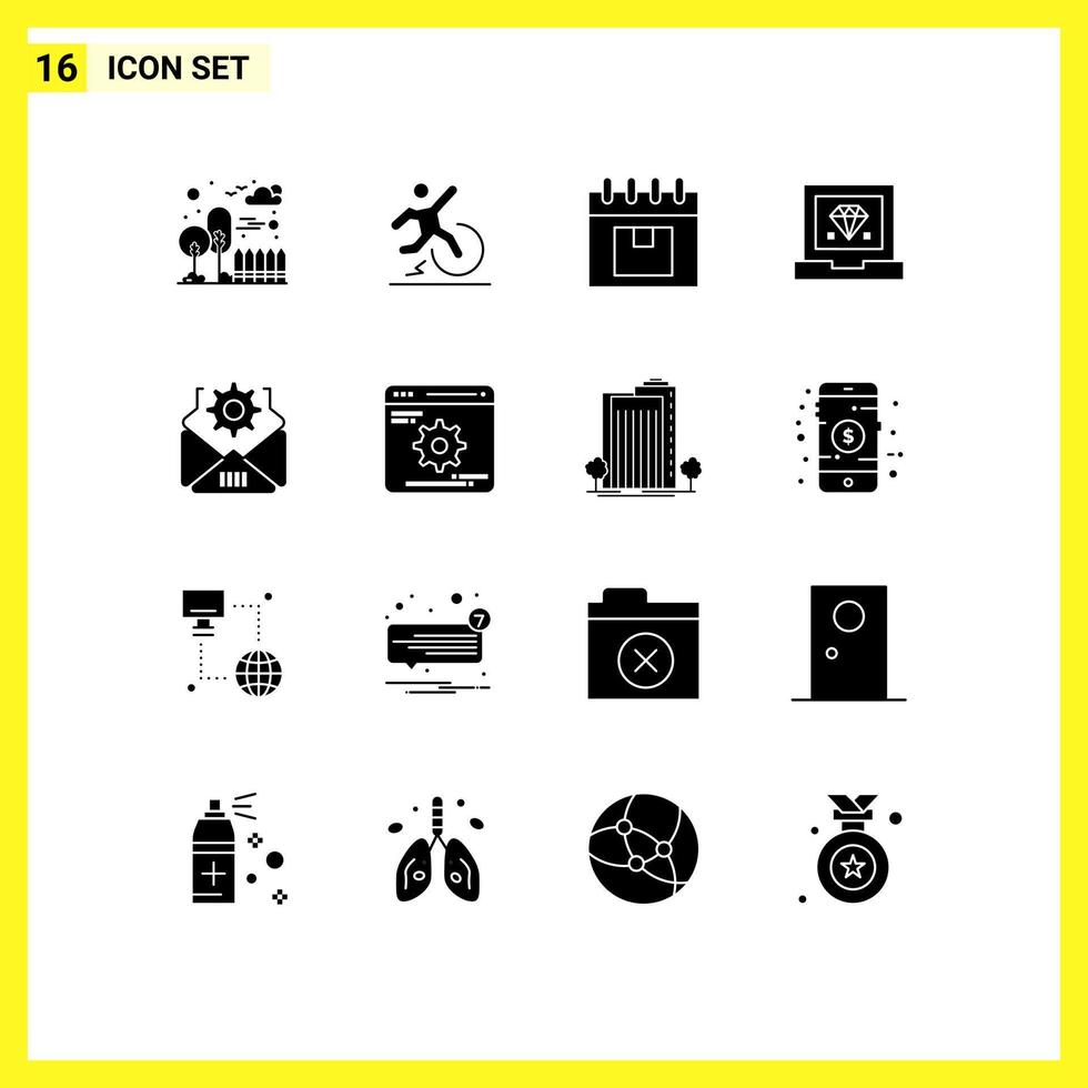 Set of 16 Commercial Solid Glyphs pack for programming develop leave coding planning Editable Vector Design Elements