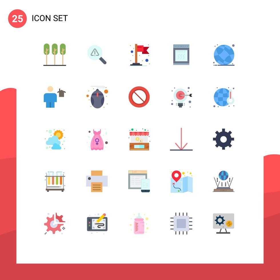 25 User Interface Flat Color Pack of modern Signs and Symbols of online world globe flag cooking kitchen Editable Vector Design Elements