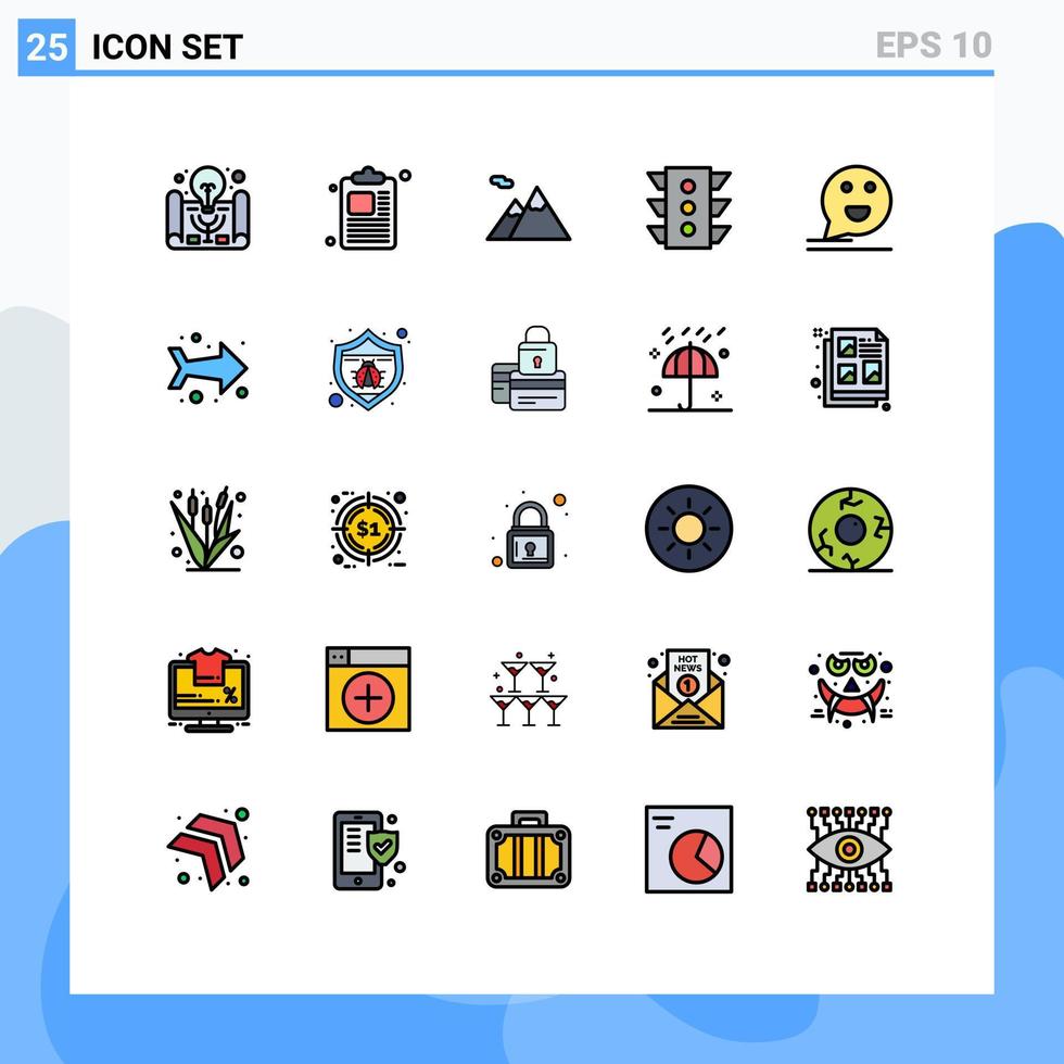 Modern Set of 25 Filled line Flat Colors and symbols such as comment bubble mountain rule signal Editable Vector Design Elements