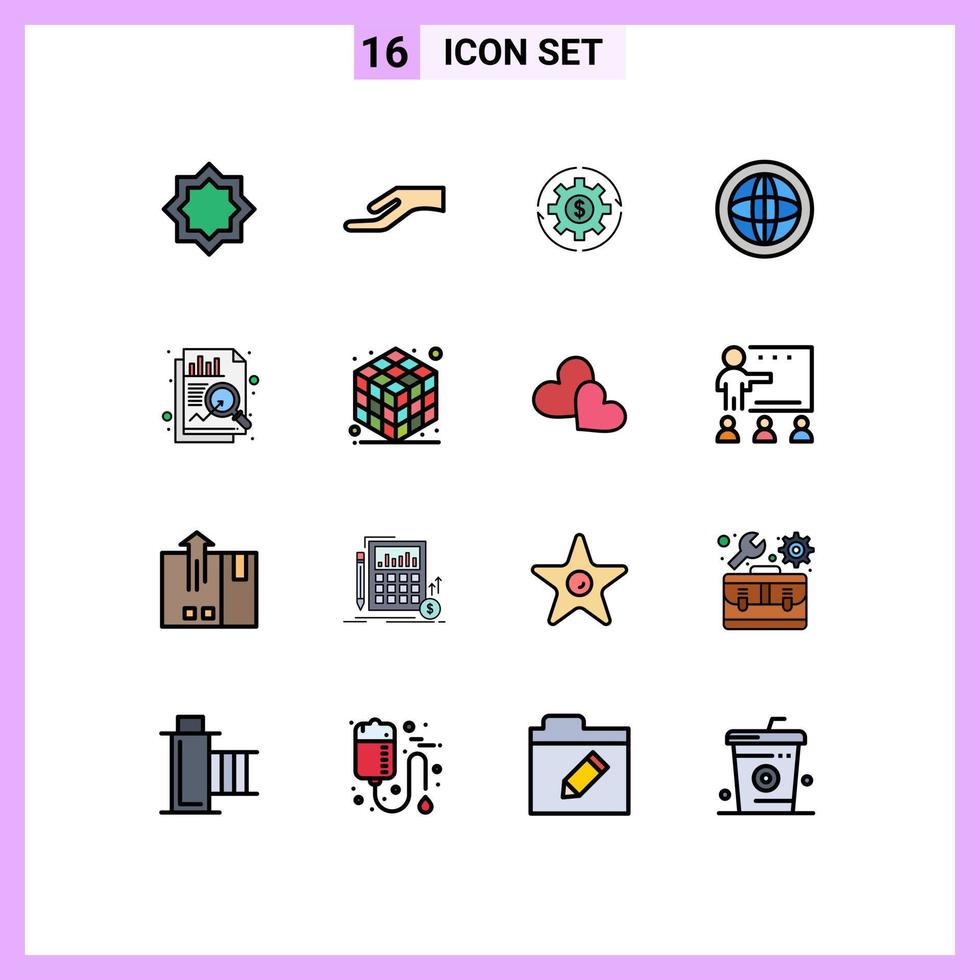 Set of 16 Modern UI Icons Symbols Signs for global center revenue profit making Editable Creative Vector Design Elements