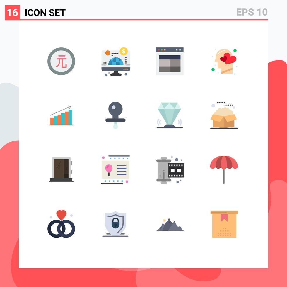 Set of 16 Modern UI Icons Symbols Signs for heart feeling money emotions text Editable Pack of Creative Vector Design Elements