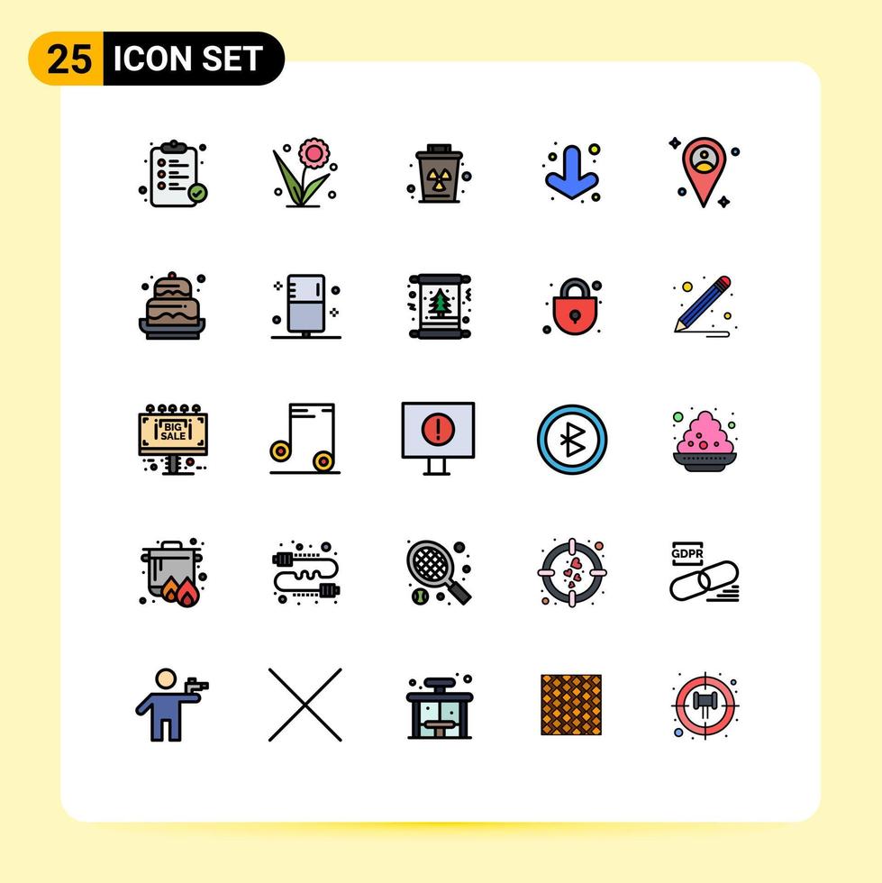 Stock Vector Icon Pack of 25 Line Signs and Symbols for map full spring down trash Editable Vector Design Elements