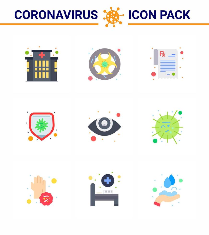 coronavirus 9 conjunto de iconos de color plano sobre el tema de la epidemia de corona contiene iconos como oftalmología cuidado de los ojos farmacia virus bacterias coronavirus viral 2019nov elementos de diseño de vectores de enfermedades