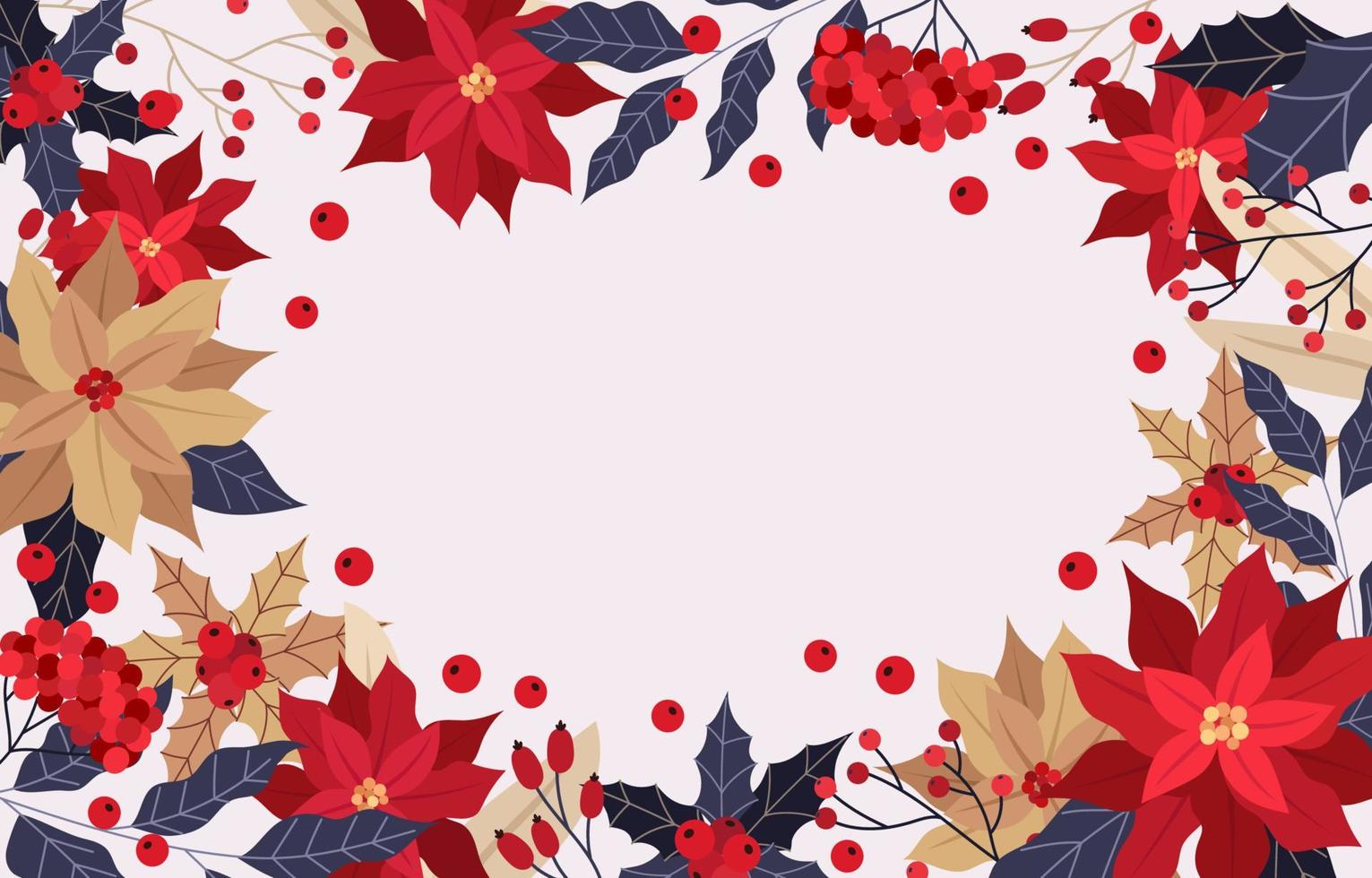 Vintage Christmas Background With Poinsettia vector