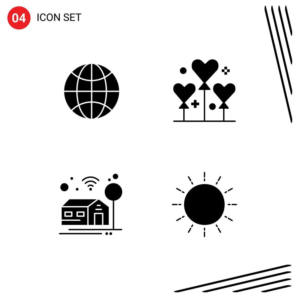 conjunto de 4 iconos modernos de la interfaz de usuario signos de símbolos para elementos de diseño vectorial editables de sol de fiesta wifi inteligente de internet vector