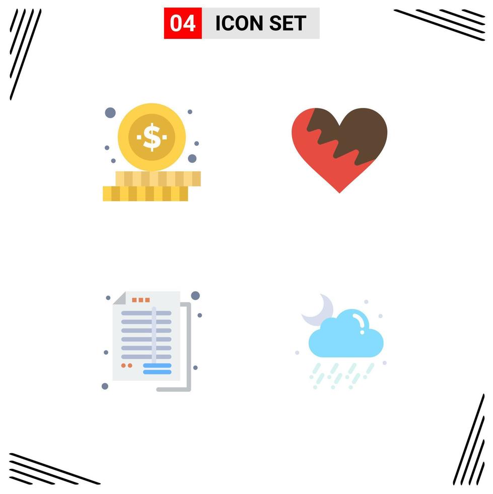 4 Universal Flat Icon Signs Symbols of online accounts heart favorite banking Editable Vector Design Elements