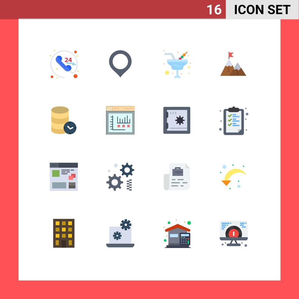 16 User Interface Flat Color Pack of modern Signs and Symbols of mountain goal champaign flag success Editable Pack of Creative Vector Design Elements
