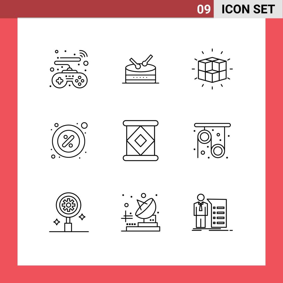 Mobile Interface Outline Set of 9 Pictograms of milk canned solution rent percent Editable Vector Design Elements