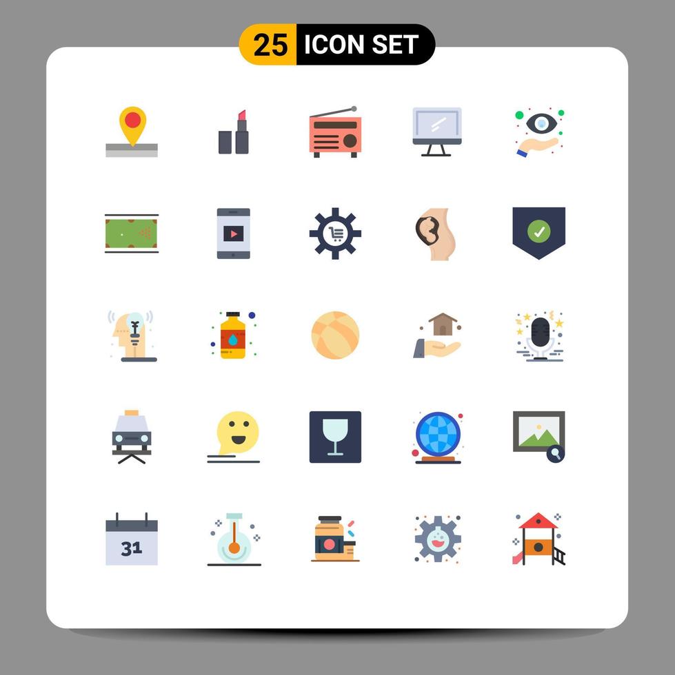 Set of 25 Vector Flat Colors on Grid for view focus media eye imac Editable Vector Design Elements