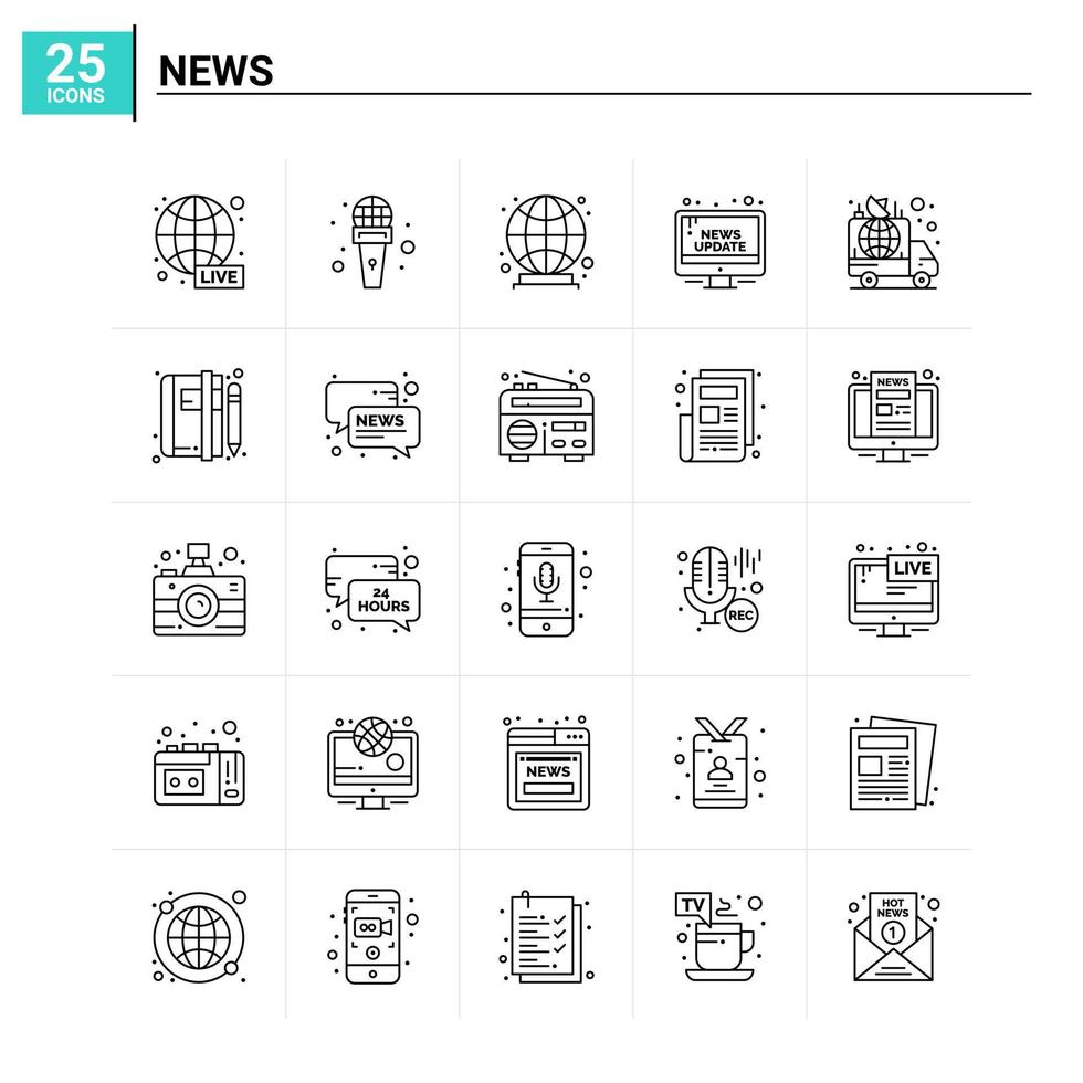 25 News icon set vector background