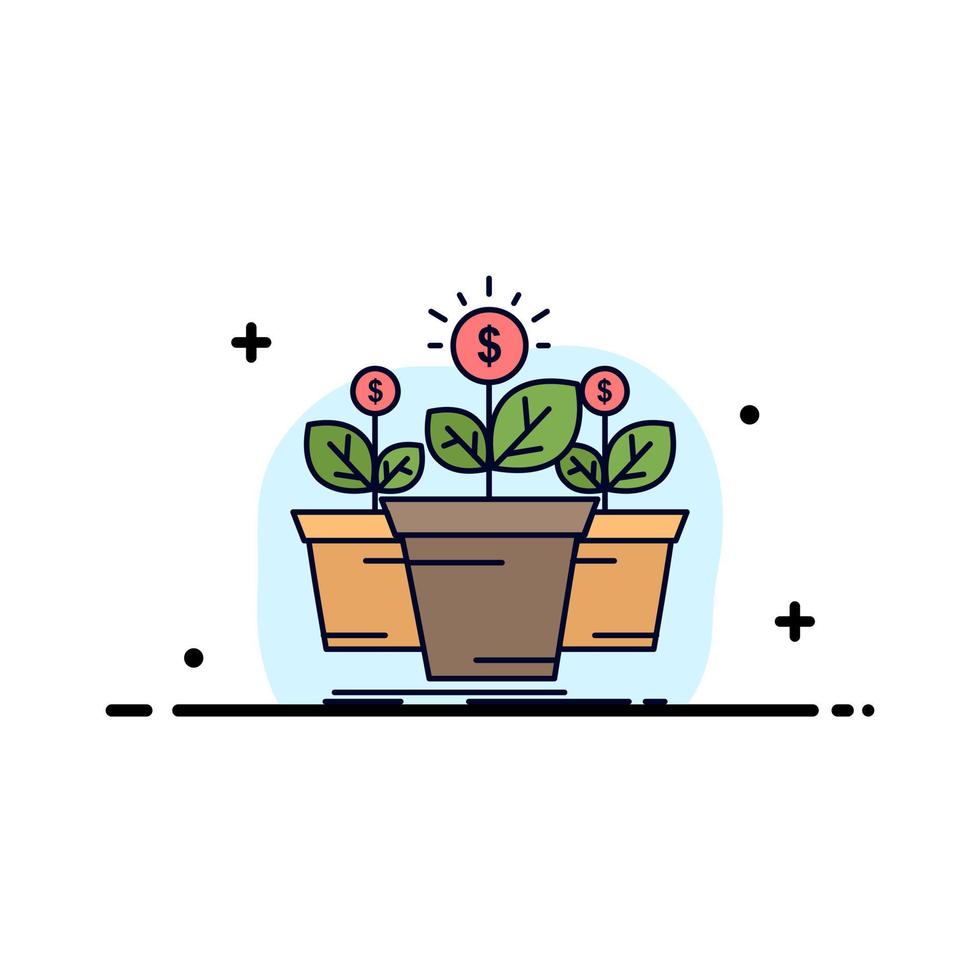growth money plant pot tree Flat Color Icon Vector