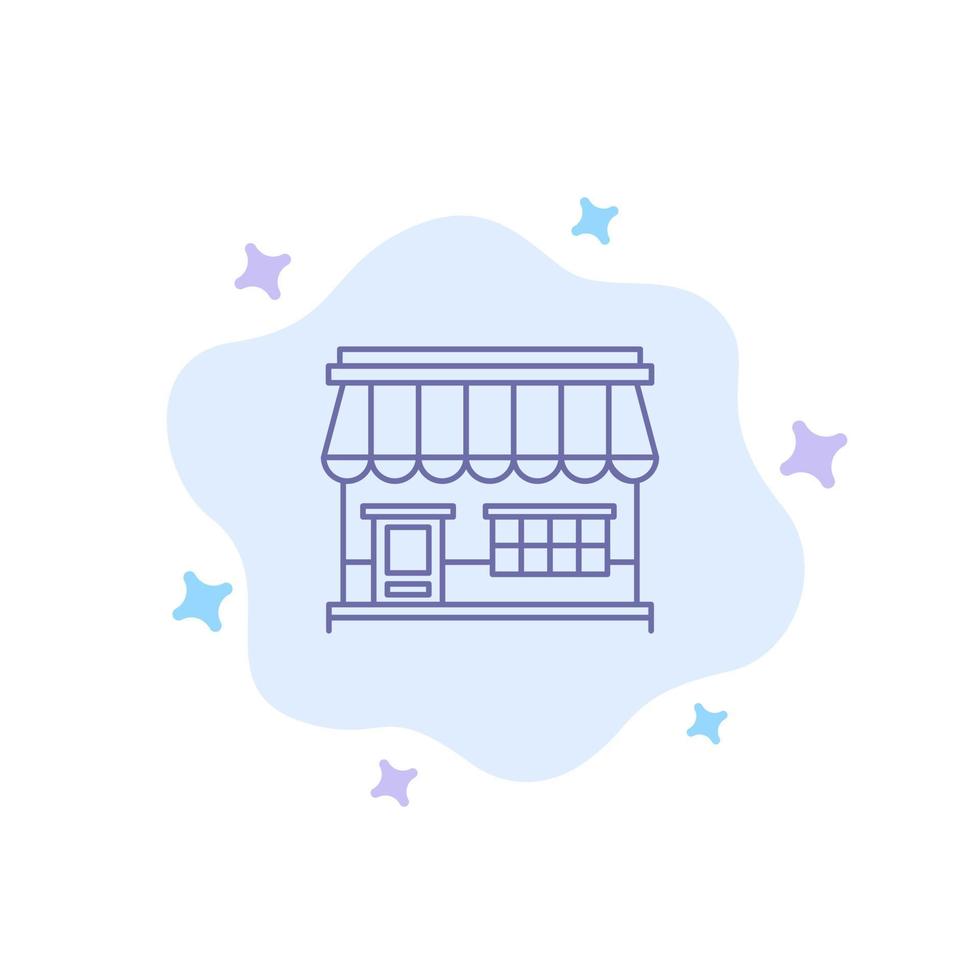 Shop Online Market Store Building Blue Icon on Abstract Cloud Background vector