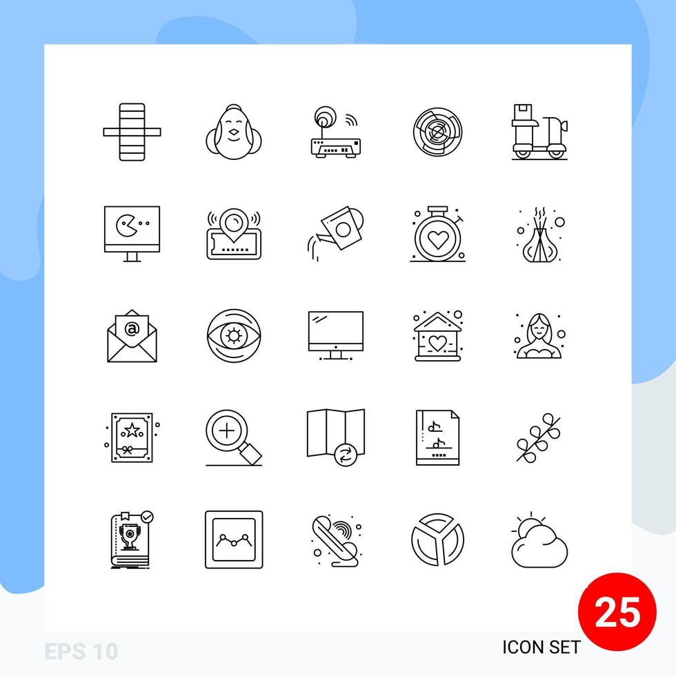 Mobile Interface Line Set of 25 Pictograms of logic concept device challenge complexity Editable Vector Design Elements