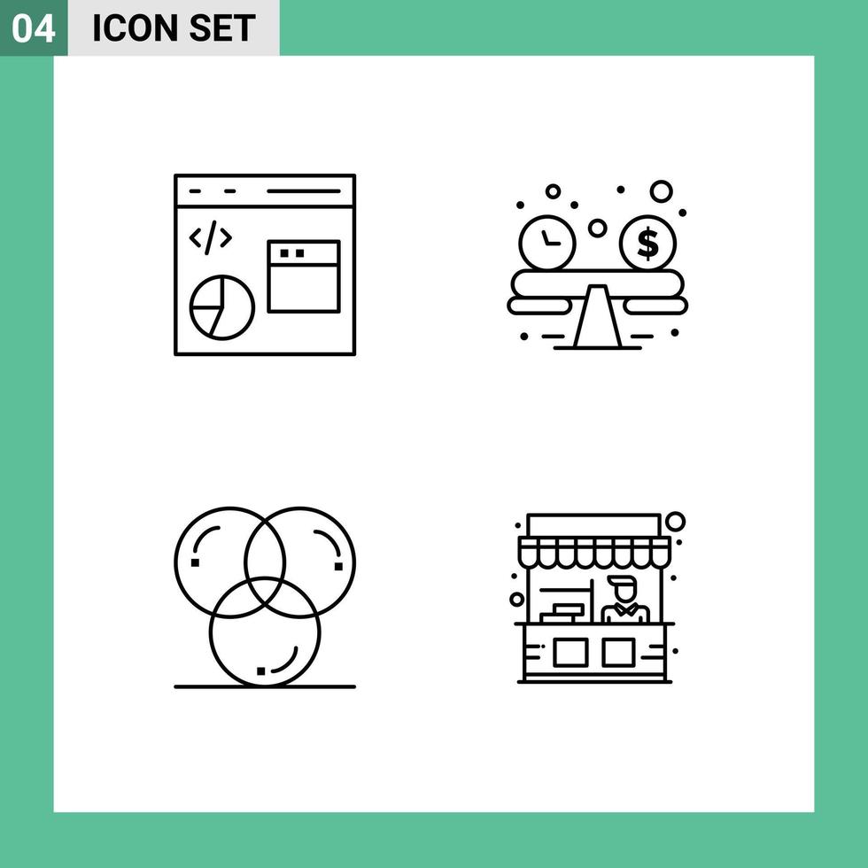 grupo de 4 signos y símbolos de colores planos de línea rellena para codificar el desarrollo del color desarrollo de la planificación presupuestaria elementos de diseño vectorial editables vector