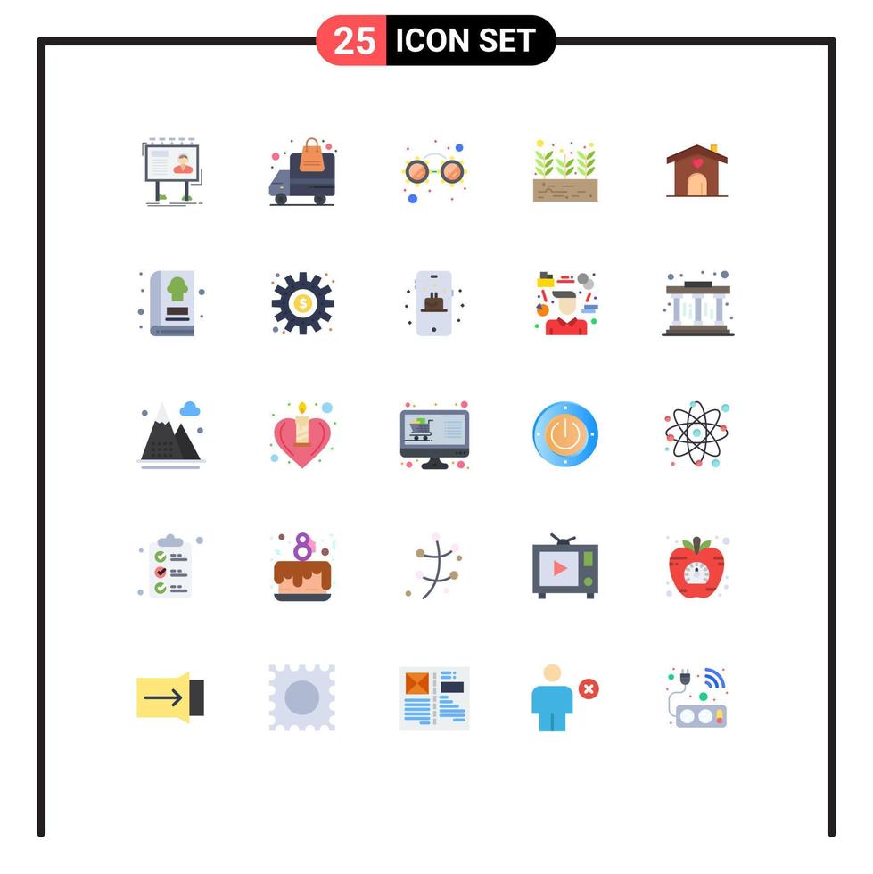 25 Universal Flat Color Signs Symbols of love seed order plant growing Editable Vector Design Elements