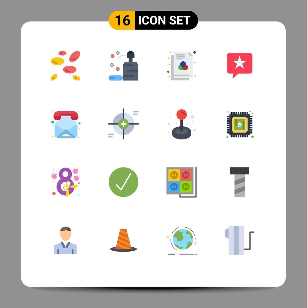 User Interface Pack of 16 Basic Flat Colors of email star file message chat Editable Pack of Creative Vector Design Elements