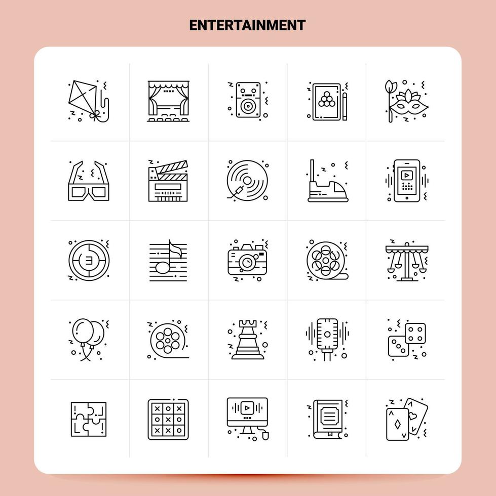 OutLine 25 Entertainment Icon set Vector Line Style Design Black Icons Set Linear pictogram pack Web and Mobile Business ideas design Vector Illustration