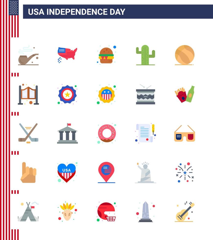 feliz día de la independencia paquete de iconos de 25 pisos para web e impresión fútbol americano rápido americano usa elementos de diseño vectorial editables del día de estados unidos vector