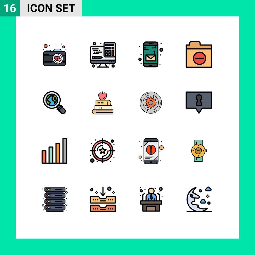 16 Flat Color Filled Line concept for Websites Mobile and Apps book lost message ecommerce detail Editable Creative Vector Design Elements