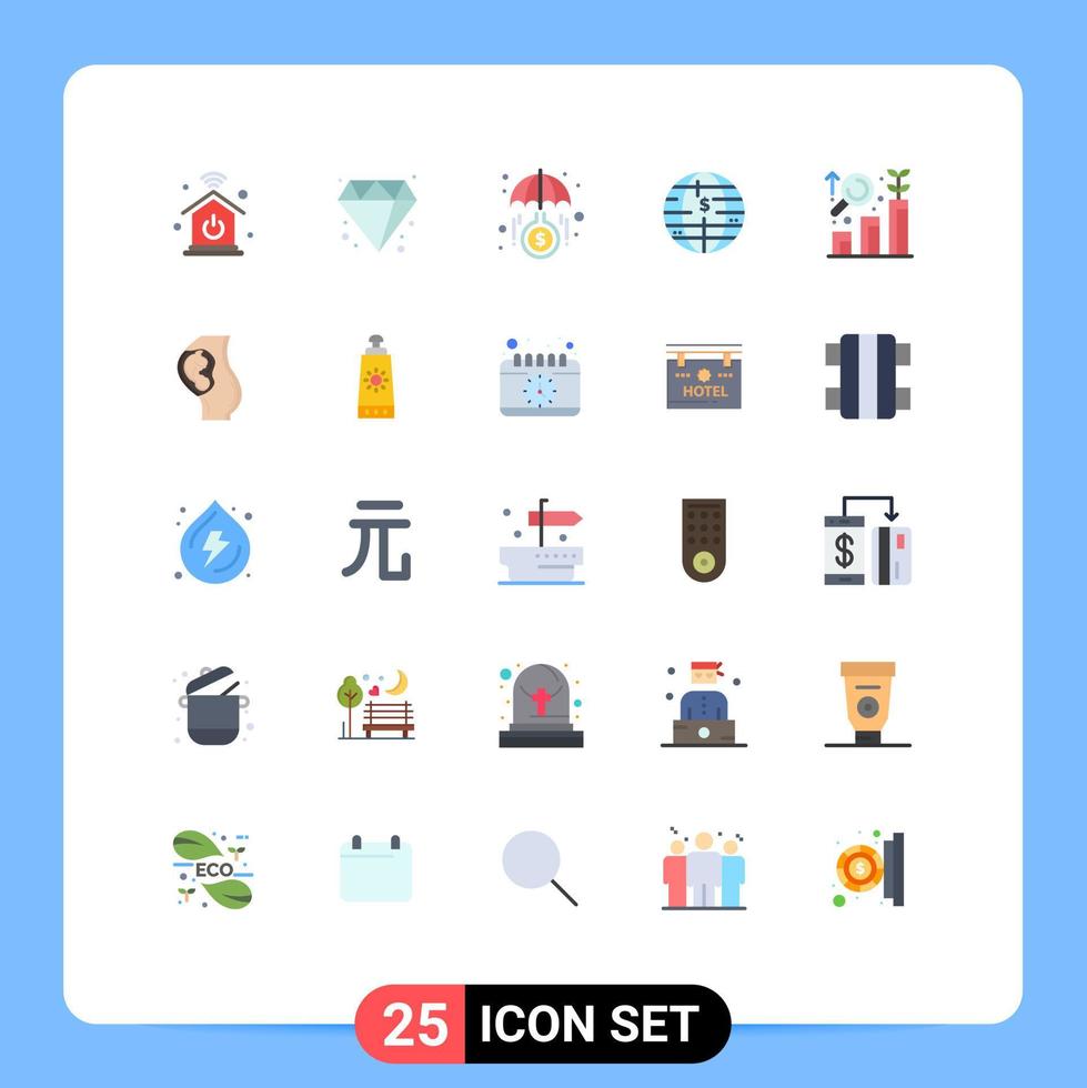 Flat Color Pack of 25 Universal Symbols of growth analysis invest research currency Editable Vector Design Elements