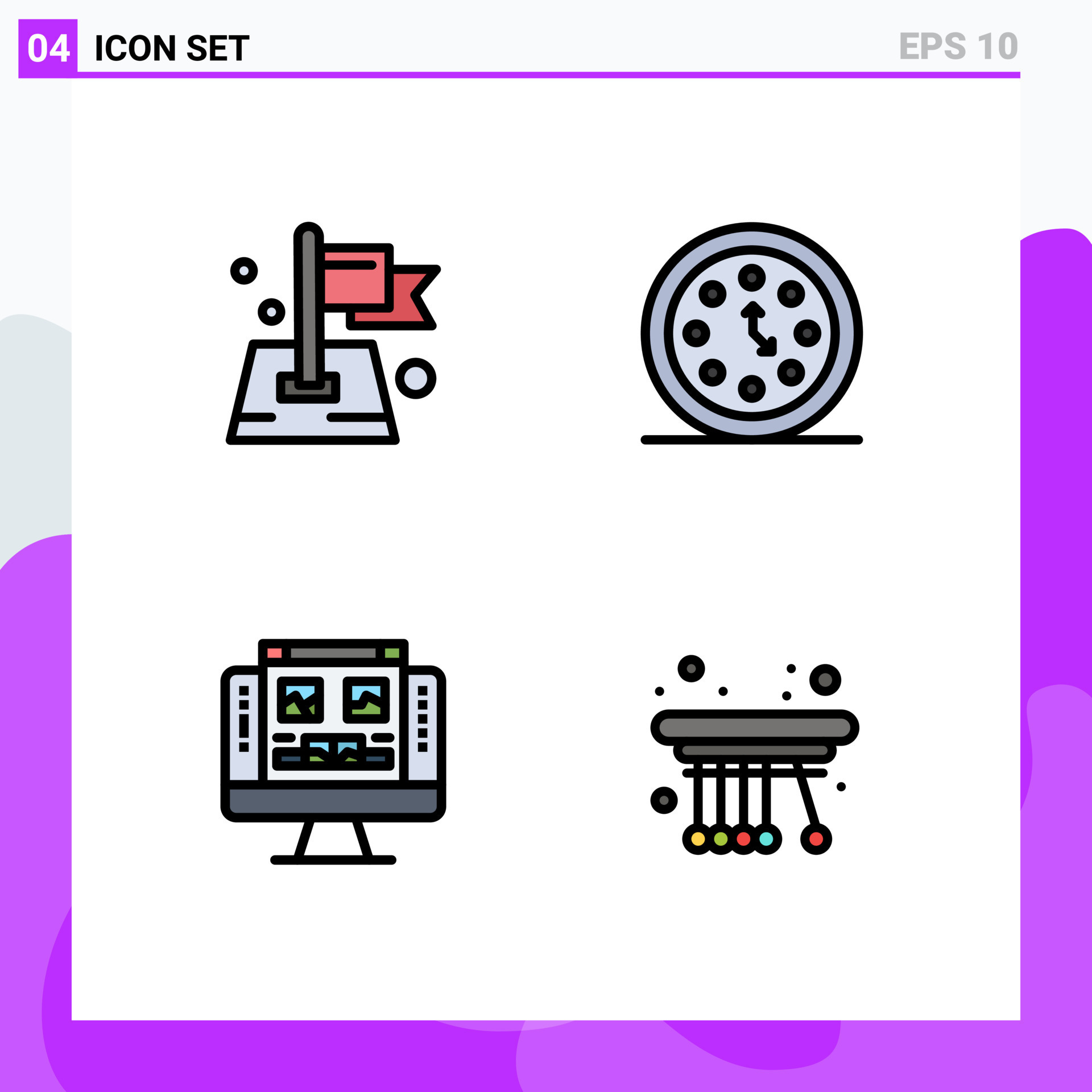 4 Creative Icons Modern Signs and Symbols of flag timer target clocks