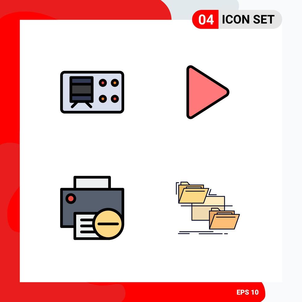 4 Creative Icons Modern Signs and Symbols of railroad hardware play computers folder Editable Vector Design Elements