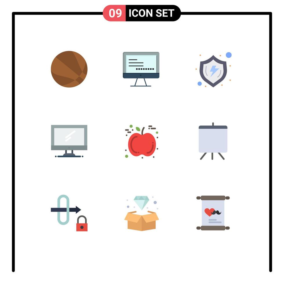 9 símbolos universales de signos de color plano de elementos de diseño de vector editables de computadora de dispositivo seguro de apple imac