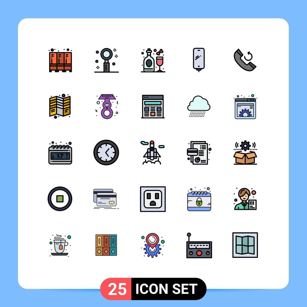 Universal Icon Symbols Group of 25 Modern Filled line Flat Colors of battery mobile romantic smart phone wine Editable Vector Design Elements